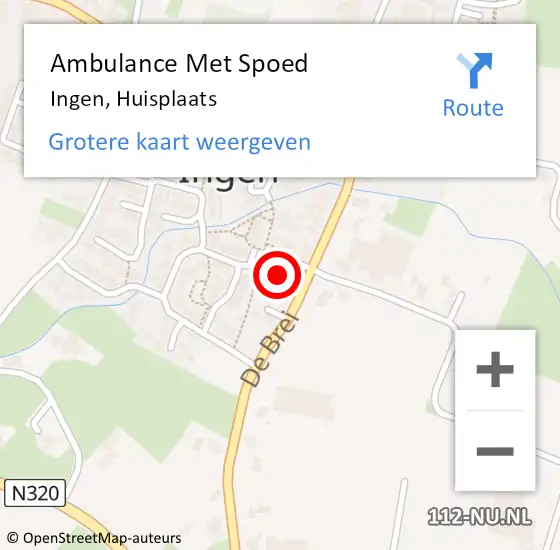 Locatie op kaart van de 112 melding: Ambulance Met Spoed Naar Ingen, Huisplaats op 9 augustus 2020 09:33