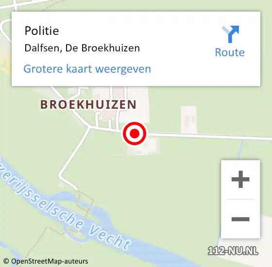 Locatie op kaart van de 112 melding: Politie Dalfsen, De Broekhuizen op 9 augustus 2020 10:16