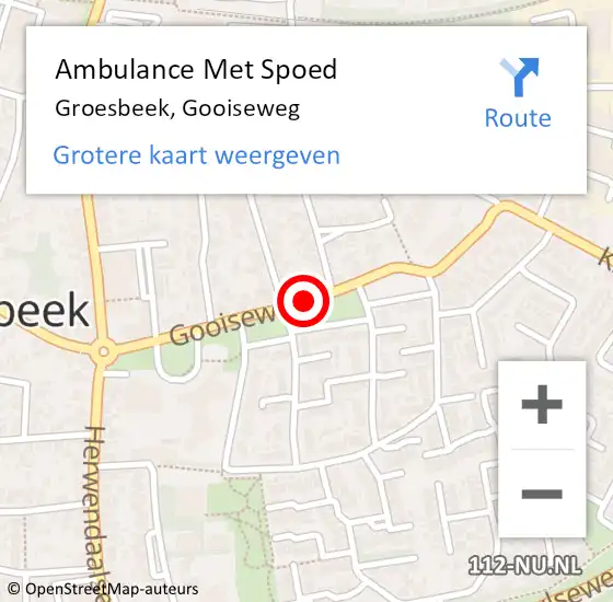 Locatie op kaart van de 112 melding: Ambulance Met Spoed Naar Groesbeek, Gooiseweg op 9 augustus 2020 10:29