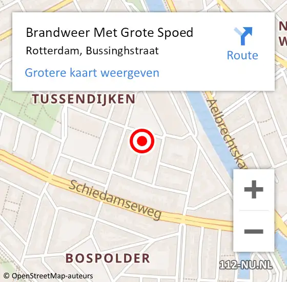 Locatie op kaart van de 112 melding: Brandweer Met Grote Spoed Naar Rotterdam, Bussinghstraat op 9 augustus 2020 10:42