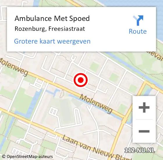 Locatie op kaart van de 112 melding: Ambulance Met Spoed Naar Rozenburg, Freesiastraat op 9 augustus 2020 12:28