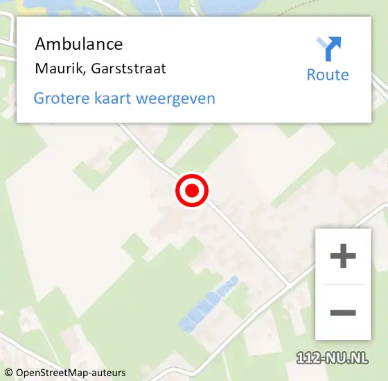 Locatie op kaart van de 112 melding: Ambulance Maurik, Garststraat op 9 augustus 2020 12:34