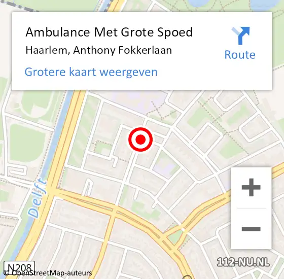Locatie op kaart van de 112 melding: Ambulance Met Grote Spoed Naar Haarlem, Anthony Fokkerlaan op 9 augustus 2020 14:05