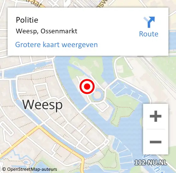 Locatie op kaart van de 112 melding: Politie Weesp, Ossenmarkt op 9 augustus 2020 14:58