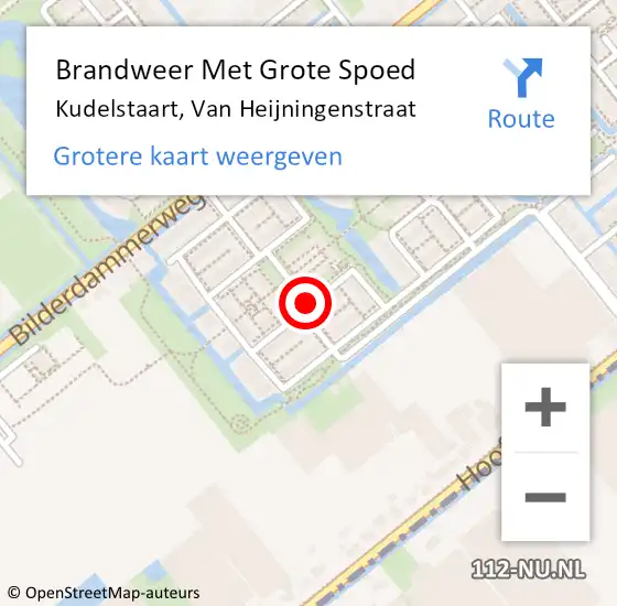 Locatie op kaart van de 112 melding: Brandweer Met Grote Spoed Naar Kudelstaart, Van Heijningenstraat op 9 augustus 2020 15:50