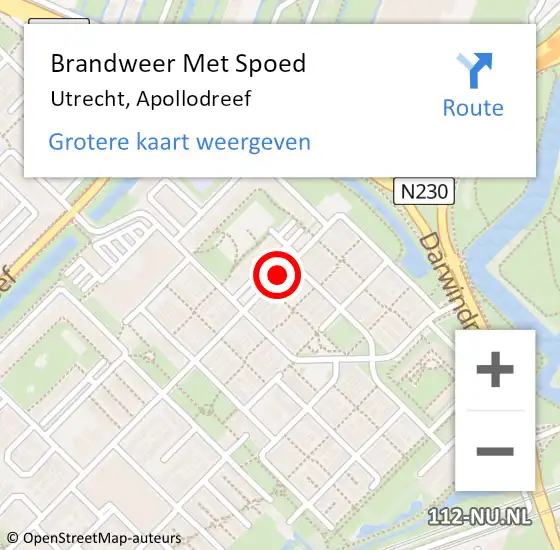 Locatie op kaart van de 112 melding: Brandweer Met Spoed Naar Utrecht, Apollodreef op 9 augustus 2020 17:25