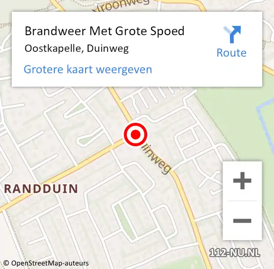 Locatie op kaart van de 112 melding: Brandweer Met Grote Spoed Naar Oostkapelle, Duinweg op 9 augustus 2020 17:35