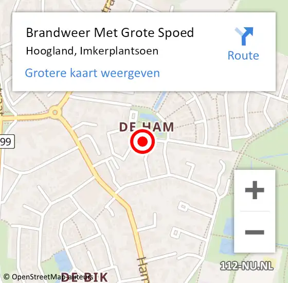 Locatie op kaart van de 112 melding: Brandweer Met Grote Spoed Naar Hoogland, Imkerplantsoen op 9 augustus 2020 18:26