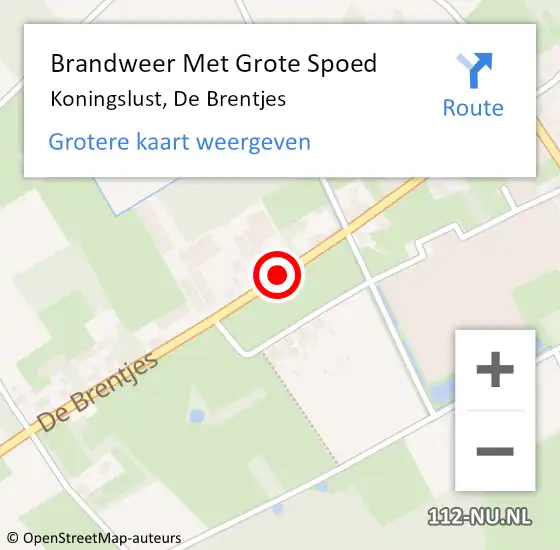 Locatie op kaart van de 112 melding: Brandweer Met Grote Spoed Naar Koningslust, De Brentjes op 9 augustus 2020 19:19