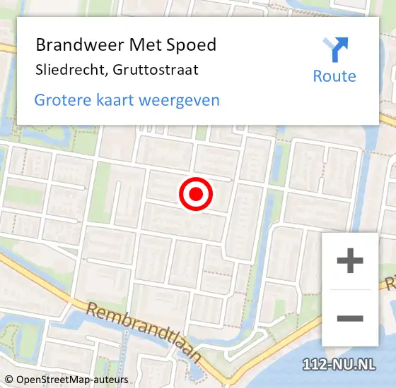 Locatie op kaart van de 112 melding: Brandweer Met Spoed Naar Sliedrecht, Gruttostraat op 9 augustus 2020 20:30