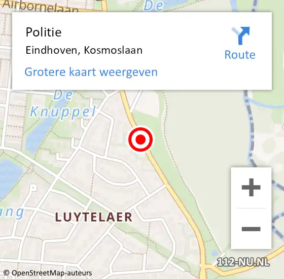Locatie op kaart van de 112 melding: Politie Eindhoven, Kosmoslaan op 9 augustus 2020 21:17