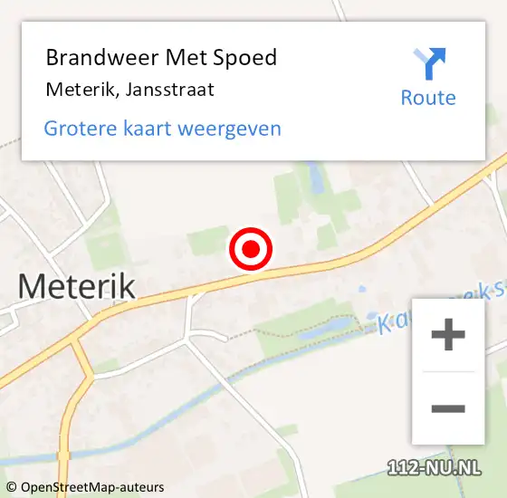 Locatie op kaart van de 112 melding: Brandweer Met Spoed Naar Meterik, Jansstraat op 9 augustus 2020 21:23