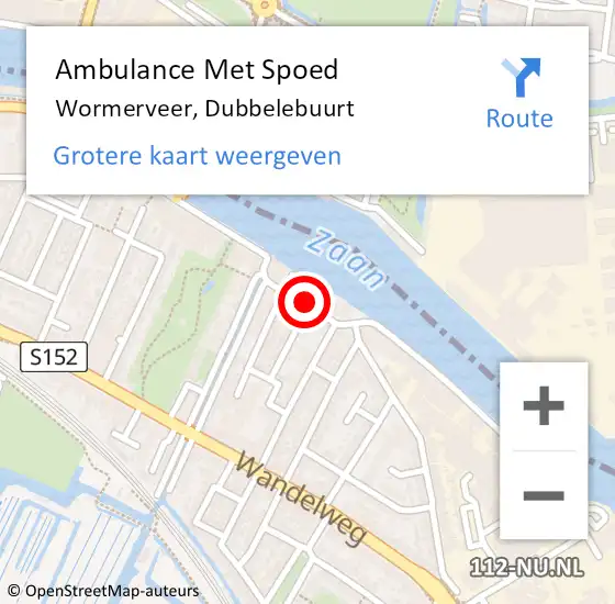 Locatie op kaart van de 112 melding: Ambulance Met Spoed Naar Wormerveer, Dubbelebuurt op 10 augustus 2020 01:14