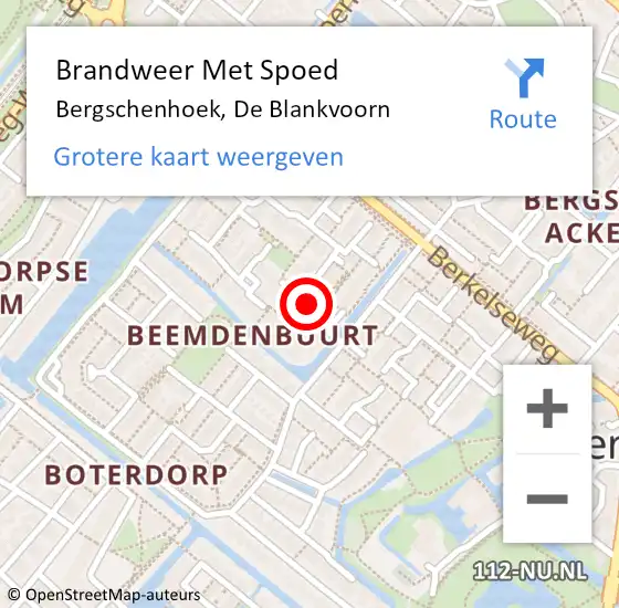 Locatie op kaart van de 112 melding: Brandweer Met Spoed Naar Bergschenhoek, De Blankvoorn op 10 augustus 2020 02:59