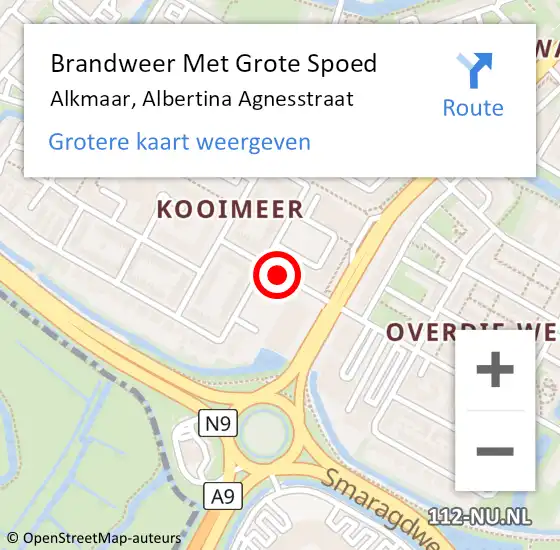 Locatie op kaart van de 112 melding: Brandweer Met Grote Spoed Naar Alkmaar, Albertina Agnesstraat op 10 augustus 2020 03:47