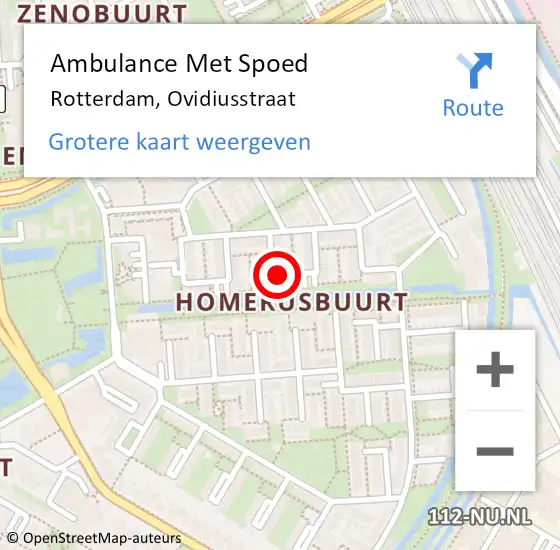 Locatie op kaart van de 112 melding: Ambulance Met Spoed Naar Rotterdam, Ovidiusstraat op 10 augustus 2020 04:41
