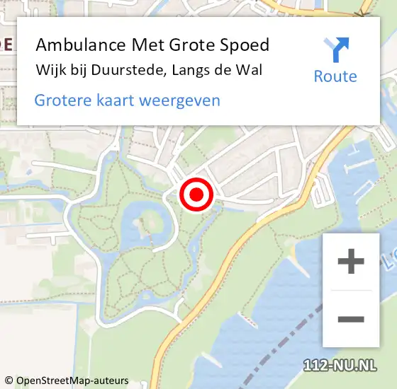 Locatie op kaart van de 112 melding: Ambulance Met Grote Spoed Naar Wijk bij Duurstede, Langs de Wal op 10 augustus 2020 10:40