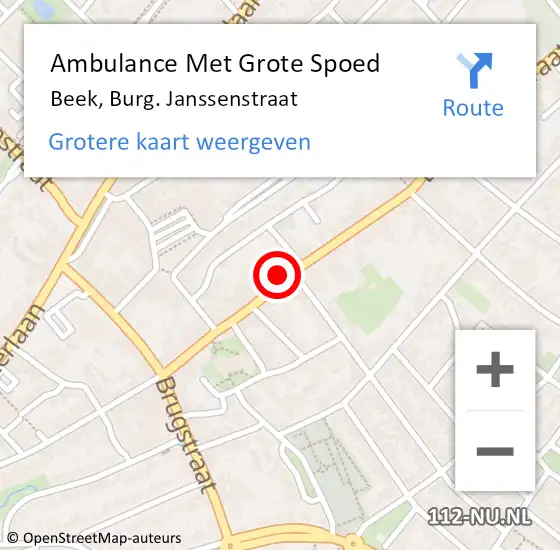 Locatie op kaart van de 112 melding: Ambulance Met Grote Spoed Naar Beek, Burg. Janssenstraat op 1 oktober 2013 23:48