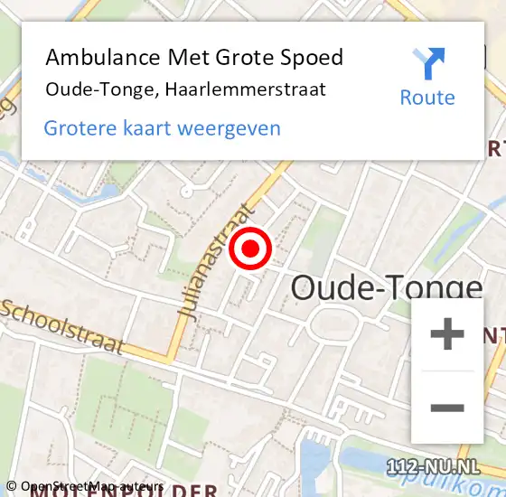 Locatie op kaart van de 112 melding: Ambulance Met Grote Spoed Naar Oude-Tonge, Haarlemmerstraat op 10 augustus 2020 14:56