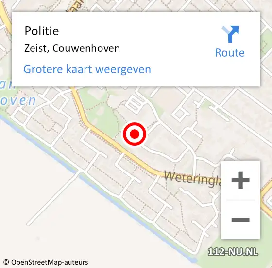 Locatie op kaart van de 112 melding: Politie Zeist, Couwenhoven op 10 augustus 2020 15:30