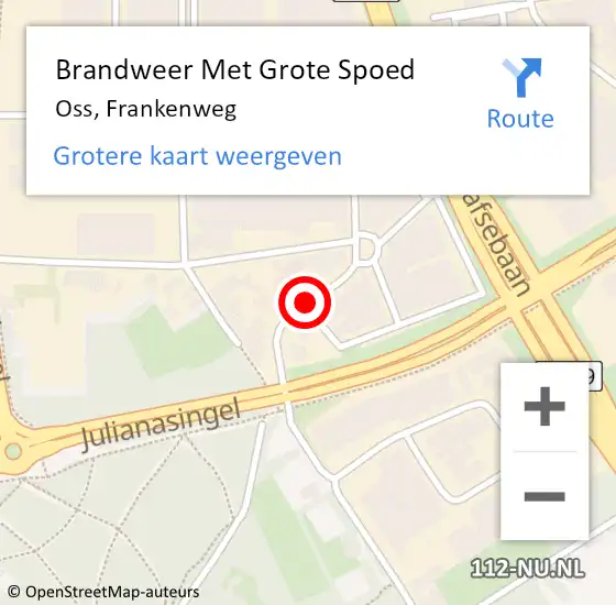 Locatie op kaart van de 112 melding: Brandweer Met Grote Spoed Naar Oss, Frankenweg op 10 augustus 2020 16:39