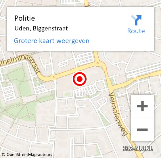 Locatie op kaart van de 112 melding: Politie Uden, Biggenstraat op 10 augustus 2020 20:04