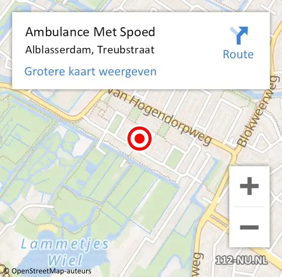 Locatie op kaart van de 112 melding: Ambulance Met Spoed Naar Alblasserdam, Treubstraat op 10 augustus 2020 20:30