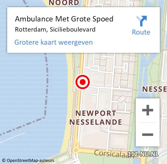 Locatie op kaart van de 112 melding: Ambulance Met Grote Spoed Naar Rotterdam, Sicilieboulevard op 10 augustus 2020 20:52