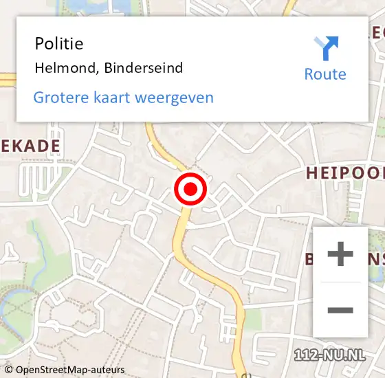 Locatie op kaart van de 112 melding: Politie Helmond, Binderseind op 10 augustus 2020 21:16