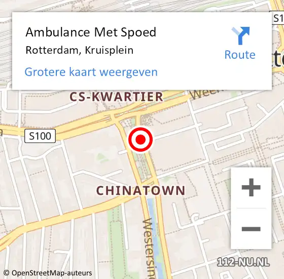 Locatie op kaart van de 112 melding: Ambulance Met Spoed Naar Rotterdam, Kruisplein op 10 augustus 2020 21:33