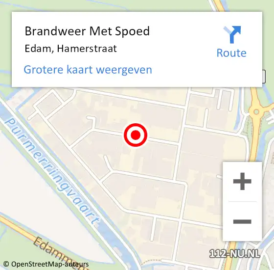 Locatie op kaart van de 112 melding: Brandweer Met Spoed Naar Edam, Hamerstraat op 10 augustus 2020 23:56