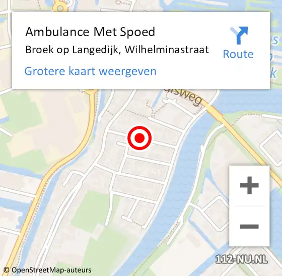 Locatie op kaart van de 112 melding: Ambulance Met Spoed Naar Broek op Langedijk, Wilhelminastraat op 11 augustus 2020 04:28