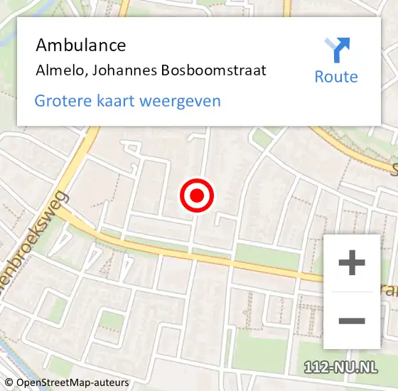 Locatie op kaart van de 112 melding: Ambulance Almelo, Johannes Bosboomstraat op 11 augustus 2020 06:00