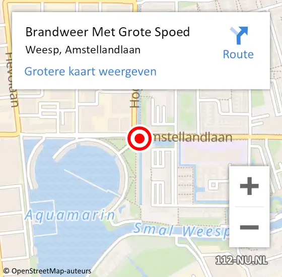 Locatie op kaart van de 112 melding: Brandweer Met Grote Spoed Naar Weesp, Amstellandlaan op 11 augustus 2020 09:04