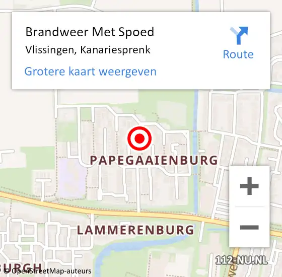 Locatie op kaart van de 112 melding: Brandweer Met Spoed Naar Vlissingen, Kanariesprenk op 11 augustus 2020 11:30