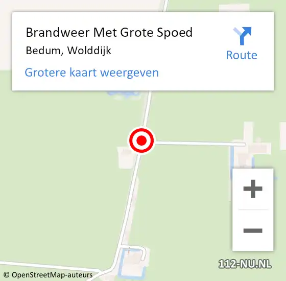 Locatie op kaart van de 112 melding: Brandweer Met Grote Spoed Naar Bedum, Wolddijk op 11 augustus 2020 11:42