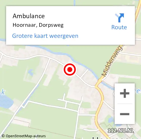 Locatie op kaart van de 112 melding: Ambulance Hoornaar, Dorpsweg op 11 augustus 2020 12:59