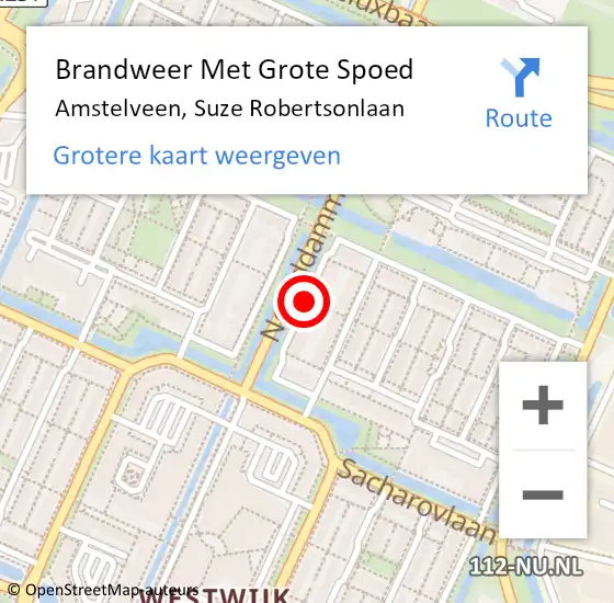 Locatie op kaart van de 112 melding: Brandweer Met Grote Spoed Naar Amstelveen, Suze Robertsonlaan op 11 augustus 2020 14:25