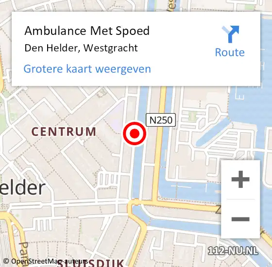 Locatie op kaart van de 112 melding: Ambulance Met Spoed Naar Den Helder, Westgracht op 11 augustus 2020 14:55