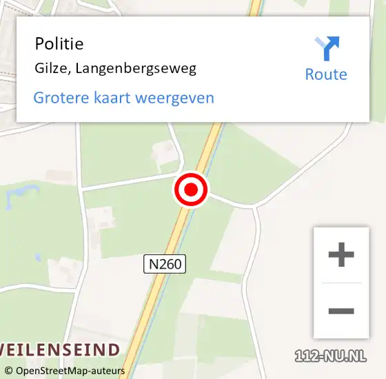 Locatie op kaart van de 112 melding: Politie Gilze, Langenbergseweg op 11 augustus 2020 14:59