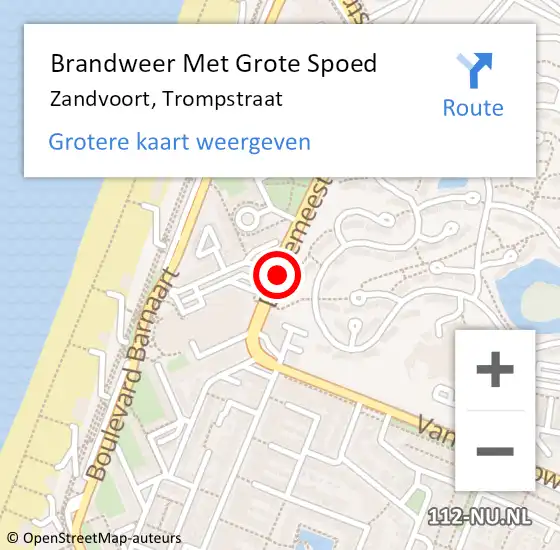 Locatie op kaart van de 112 melding: Brandweer Met Grote Spoed Naar Zandvoort, Trompstraat op 11 augustus 2020 15:28