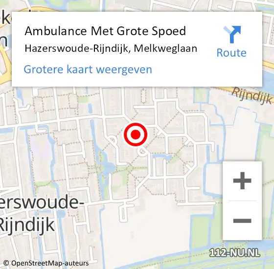 Locatie op kaart van de 112 melding: Ambulance Met Grote Spoed Naar Hazerswoude-Rijndijk, Melkweglaan op 11 augustus 2020 15:43