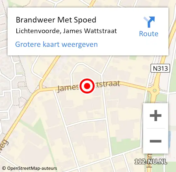 Locatie op kaart van de 112 melding: Brandweer Met Spoed Naar Lichtenvoorde, James Wattstraat op 11 augustus 2020 16:03