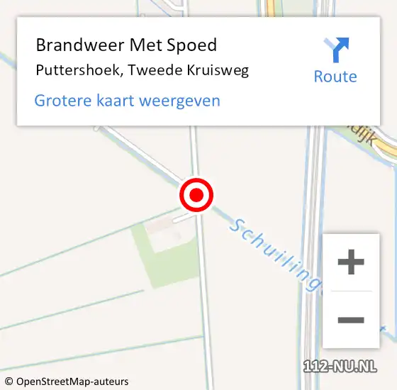 Locatie op kaart van de 112 melding: Brandweer Met Spoed Naar Puttershoek, Tweede Kruisweg op 15 mei 2014 14:29