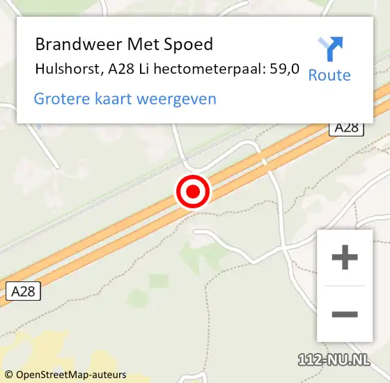 Locatie op kaart van de 112 melding: Brandweer Met Spoed Naar Hulshorst, A28 Li hectometerpaal: 59,0 op 11 augustus 2020 16:18