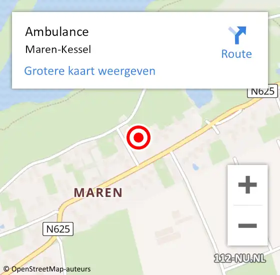 Locatie op kaart van de 112 melding: Ambulance Maren-Kessel op 11 augustus 2020 16:29