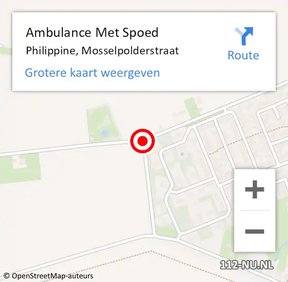 Locatie op kaart van de 112 melding: Ambulance Met Spoed Naar Philippine, Mosselpolderstraat op 15 mei 2014 14:30