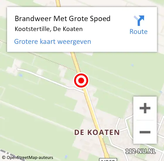 Locatie op kaart van de 112 melding: Brandweer Met Grote Spoed Naar Kootstertille, De Koaten op 11 augustus 2020 17:11