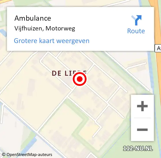 Locatie op kaart van de 112 melding: Ambulance Vijfhuizen, Motorweg op 11 augustus 2020 17:35