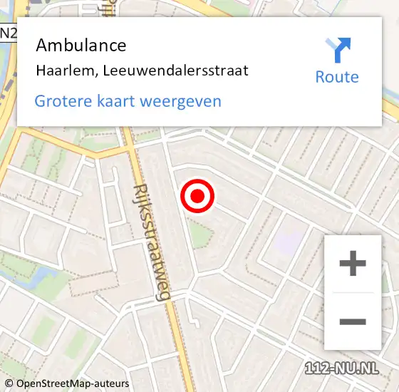 Locatie op kaart van de 112 melding: Ambulance Haarlem, Leeuwendalersstraat op 11 augustus 2020 18:23